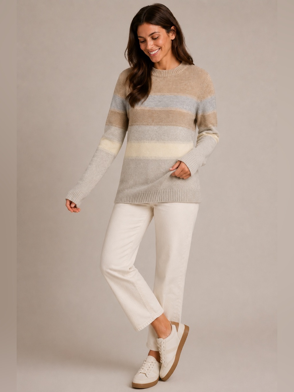 REISS Lambswool Crew Neck Striped Knit Tunic Sweater